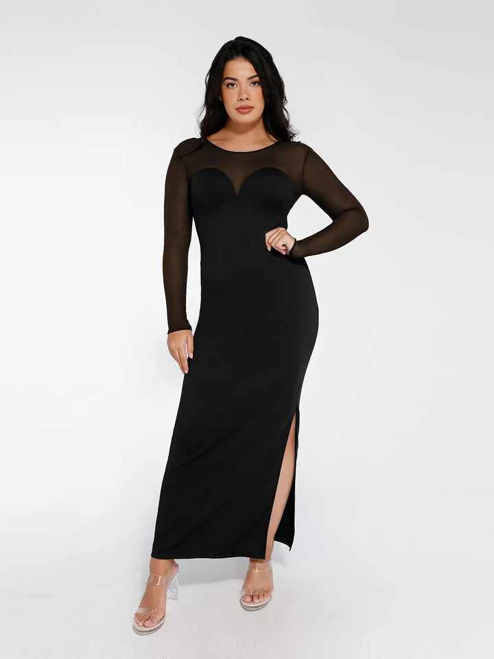 Popilush® Formal Bodycon Party Cocktail Backless Gown Winter Black / L The Shapewear Dress Long Sleeve Sheer Mesh Maxi