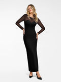 Popilush® Formal Bodycon Party Cocktail Backless Gown Winter Black / XS The Shapewear Dress Long Sleeve Sheer Mesh Maxi