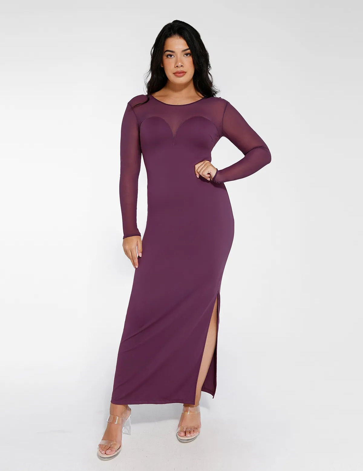  L The Shapewear Dress Long Sleeve Sheer Mesh Maxi