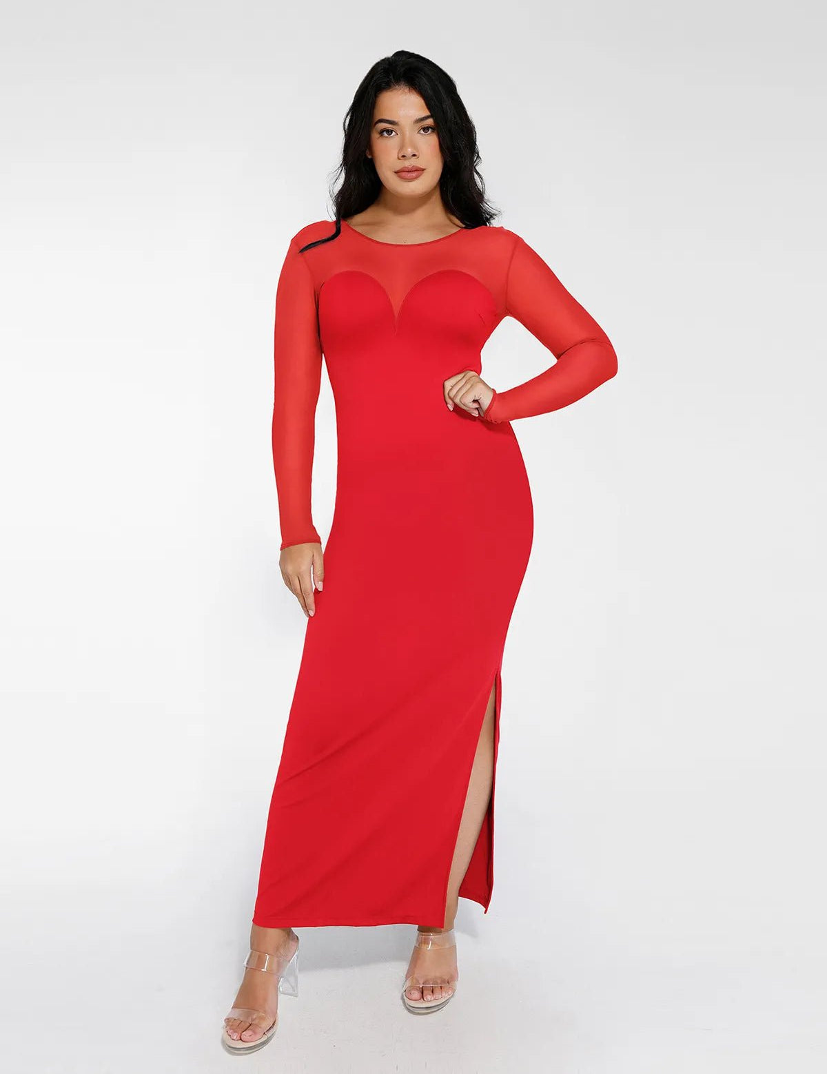  L The Shapewear Dress Long Sleeve Sheer Mesh Maxi