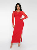 Popilush® Formal Bodycon Party Cocktail Backless Gown Winter Red / L The Shapewear Dress Long Sleeve Sheer Mesh Maxi