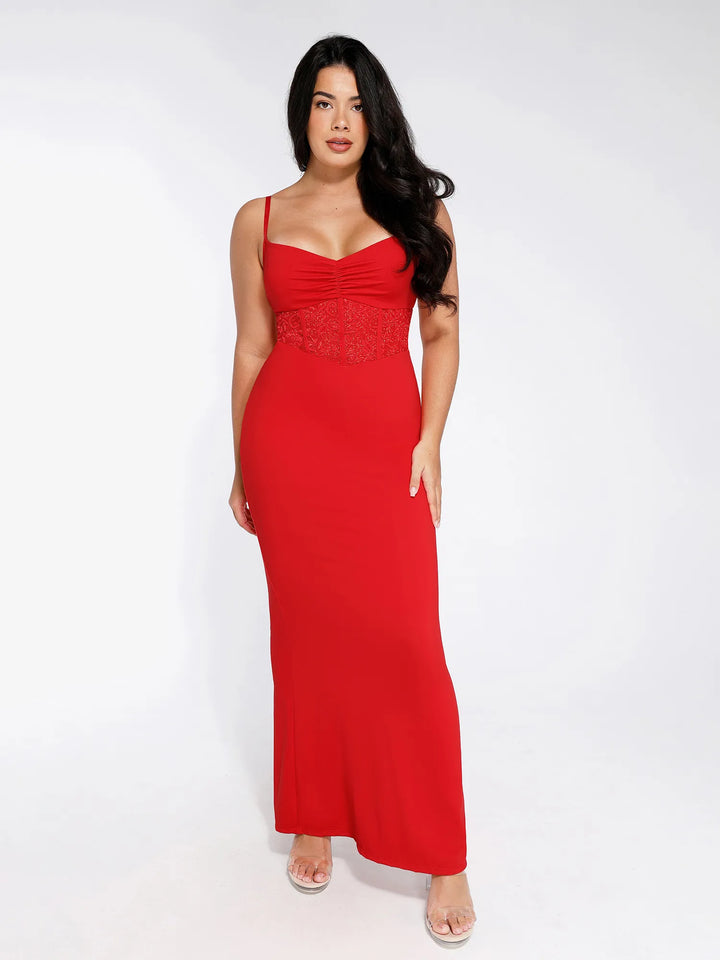 Popilush® Formal Bodycon Party Summer Cocktail Gown Red / S The Shapewear Dress Mermaid Hem Lace Slip Maxi