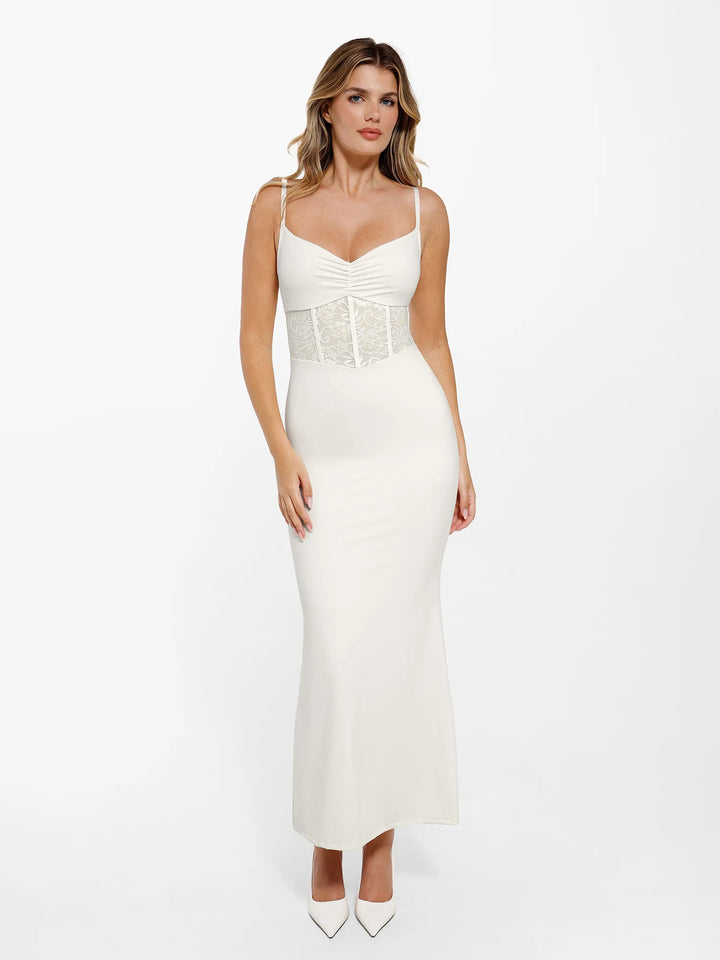 Popilush® Formal Bodycon Party Summer Cocktail Gown White / S The Shapewear Dress Mermaid Hem Lace Slip Maxi