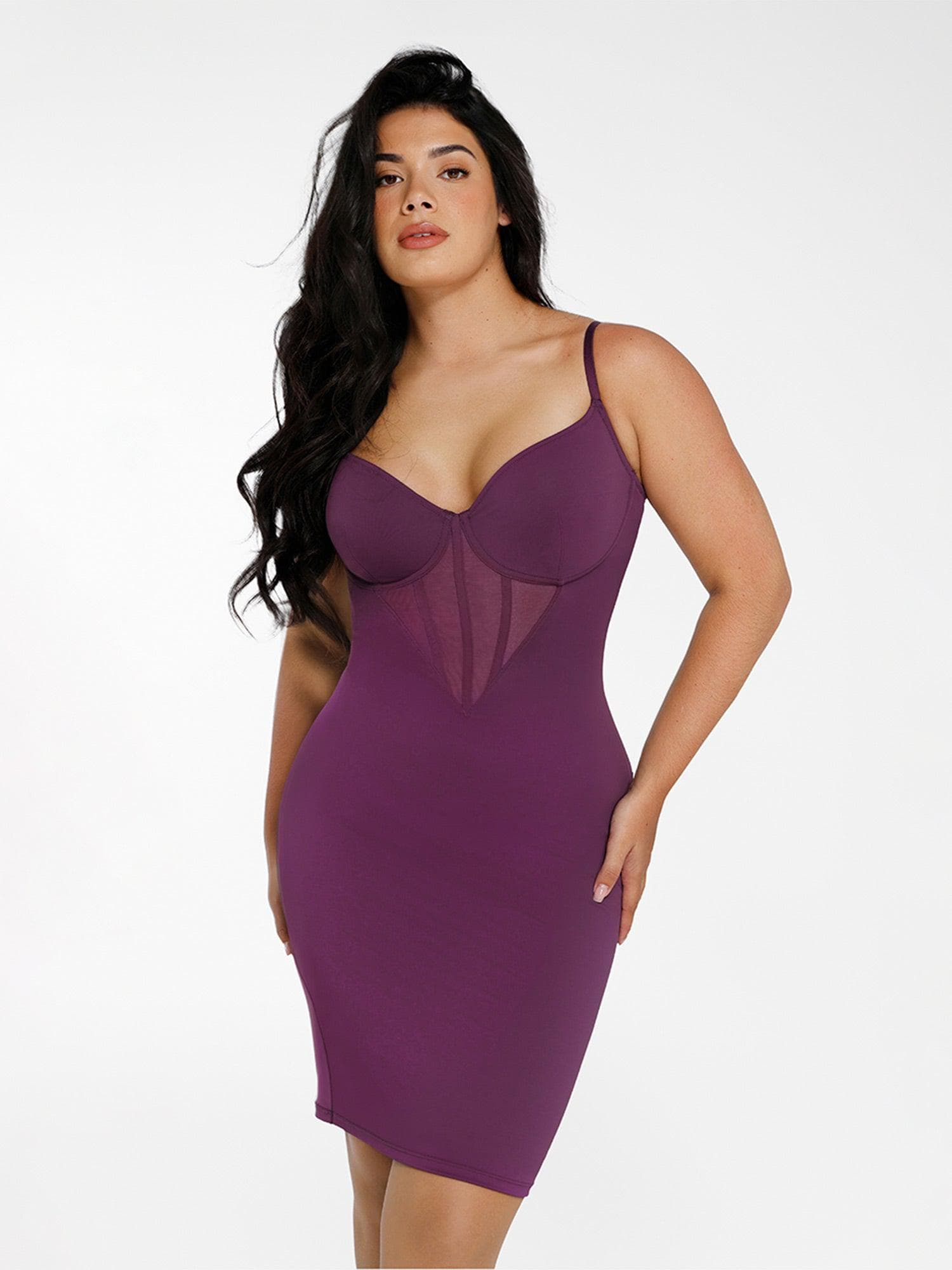 Popilush® Slip Bodycon Party Summer Cocktail Casual Gown Purple / XS The Shapewear Dress Midi with Mesh Detail