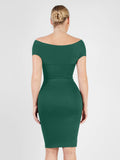 Popilush® Formal Bodycon Party Summer Dress The Shapewear Dress Off Shoulder V-Neck Ruched Midi