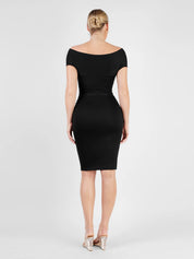 Popilush® Formal Bodycon Party Summer Dress The Shapewear Dress Off Shoulder V-Neck Ruched Midi