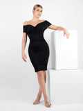 Popilush® Formal Bodycon Party Summer Dress The Shapewear Dress Off Shoulder V-Neck Ruched Midi