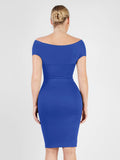 Popilush® Formal Bodycon Party Summer Dress The Shapewear Dress Off Shoulder V-Neck Ruched Midi