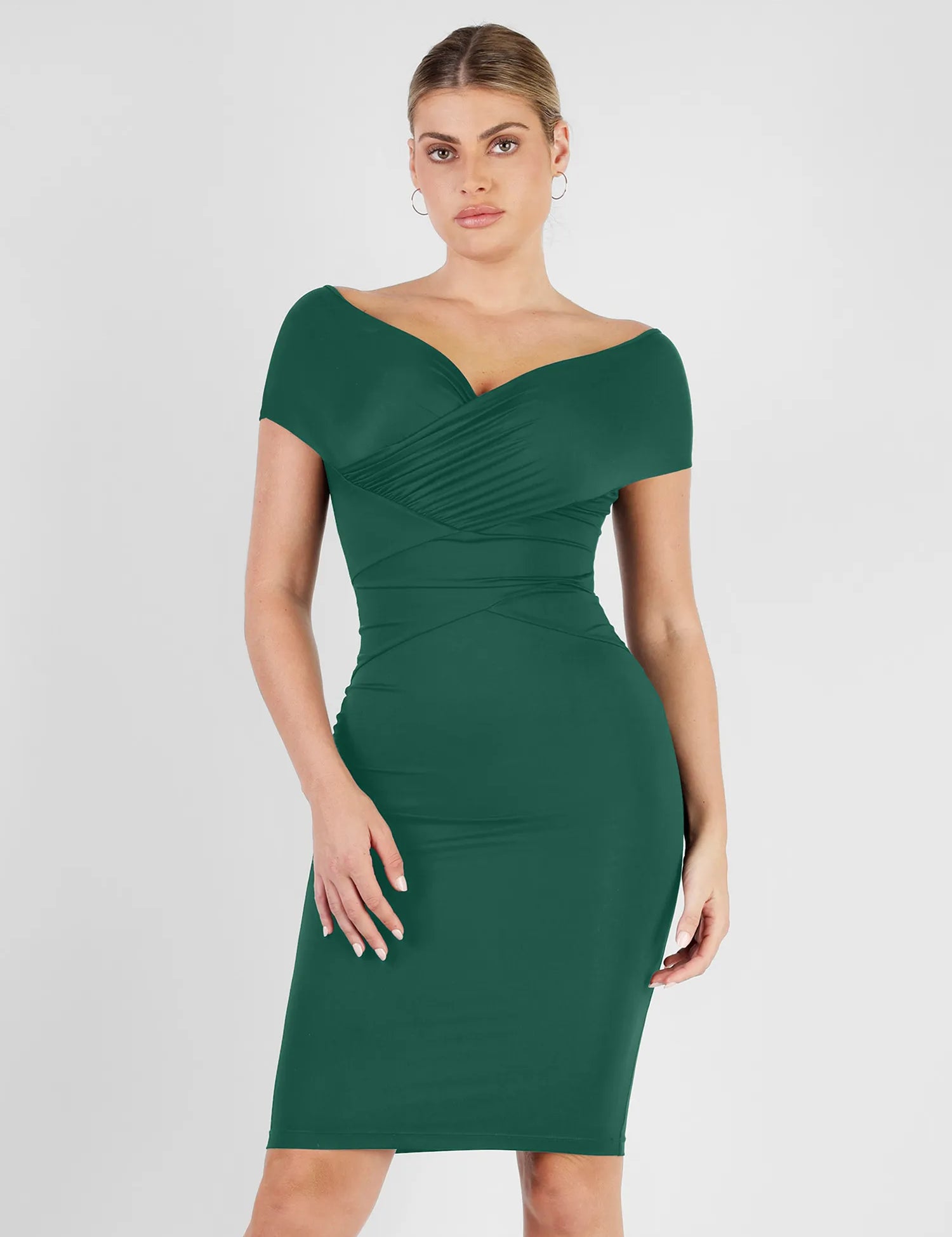  S The Shapewear Dress Off Shoulder V-Neck Ruched Midi