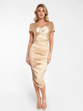 Popilush® Bodycon Summer Dress Club Party Champagne / XS The Shapewear Dress Ruched Shine Midi