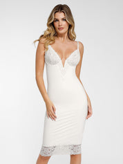 Popilush® Party Summer Cocktail Gown White / XS The Shapewear Dress V-Neck Lace Midi