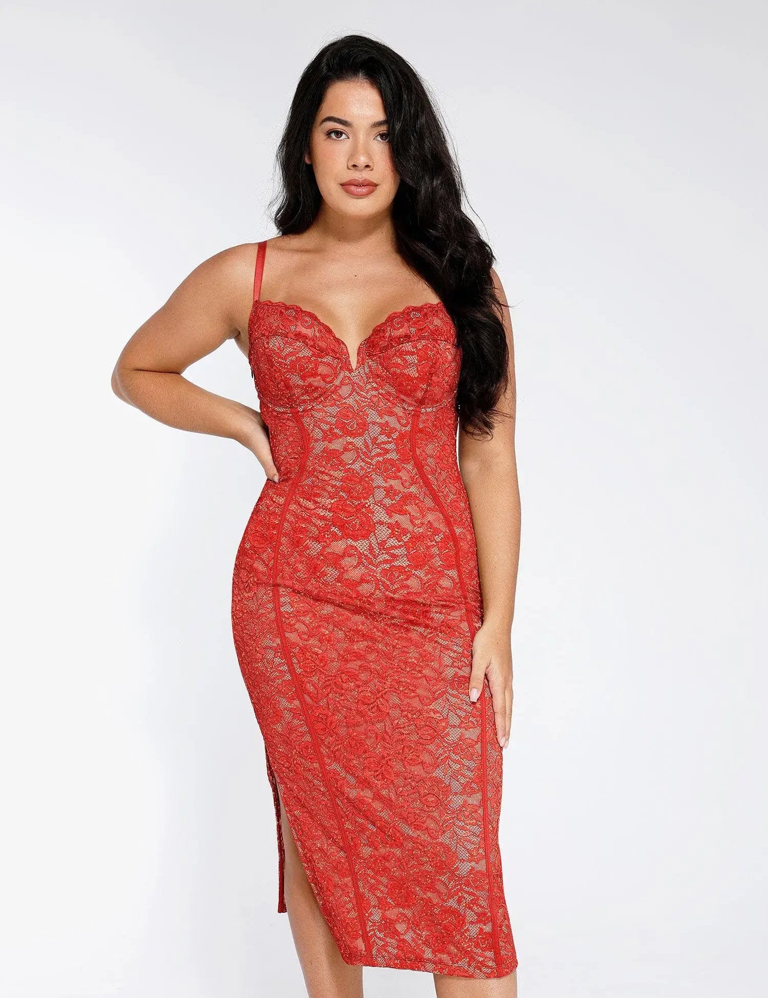  XS The Shapewear Dress V-Neck Slip Lace Midi