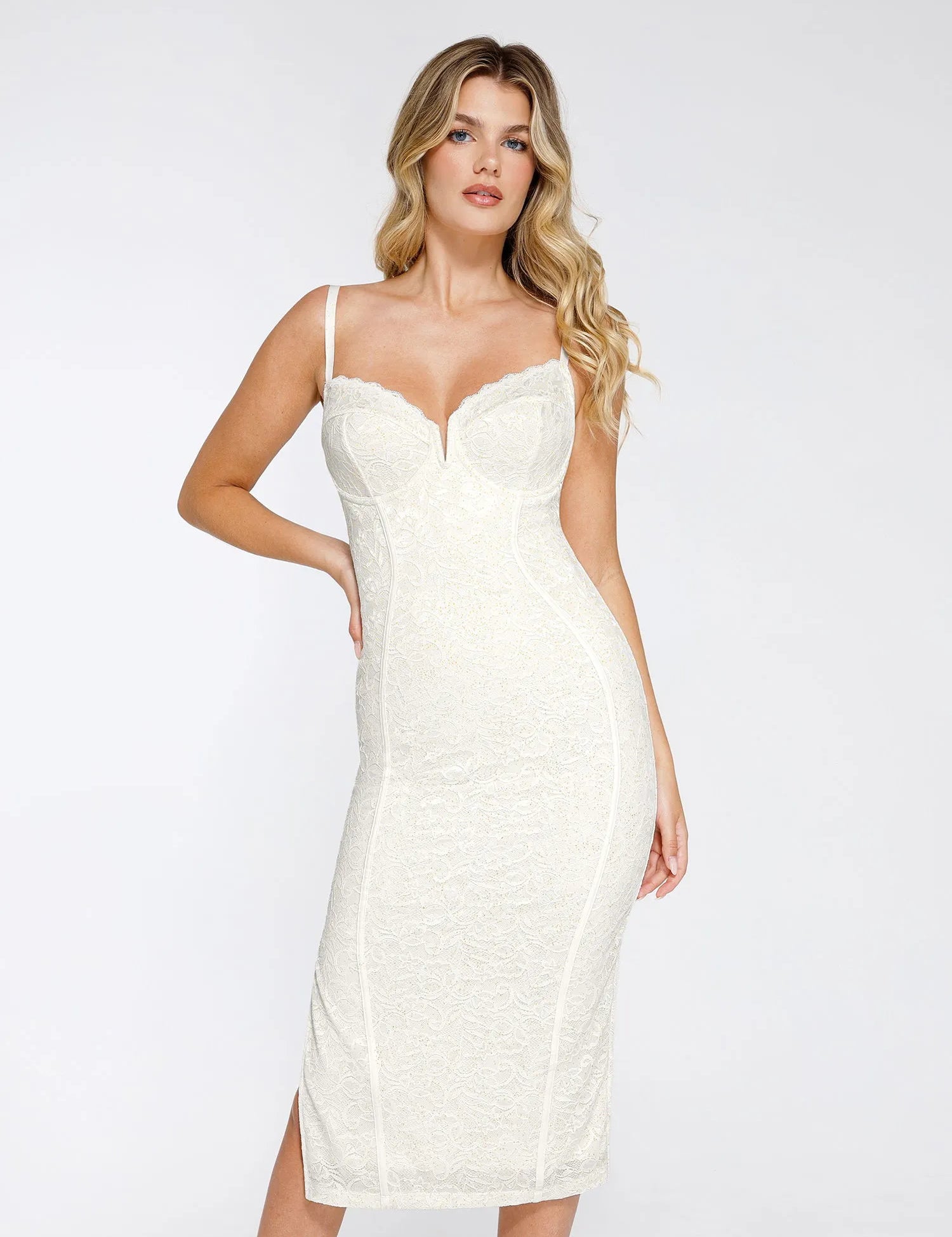  XS The Shapewear Dress V-Neck Slip Lace Midi