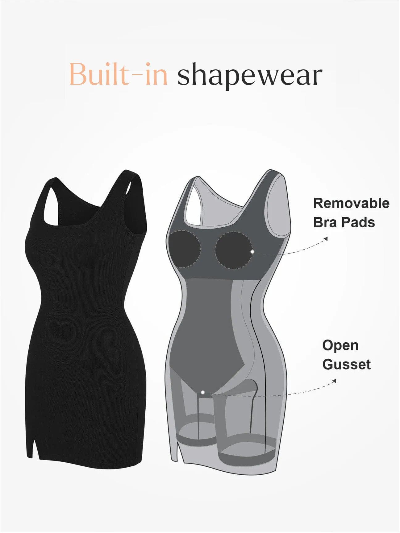 Popilush® Bodycon Summer Dress Built-In Shapewear Wide Straps Mini Lounge Dress