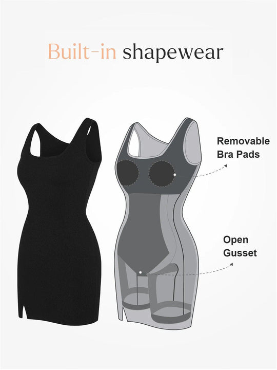 Popilush® Bodycon Summer Dress Built-In Shapewear Wide Straps Mini Lounge Dress