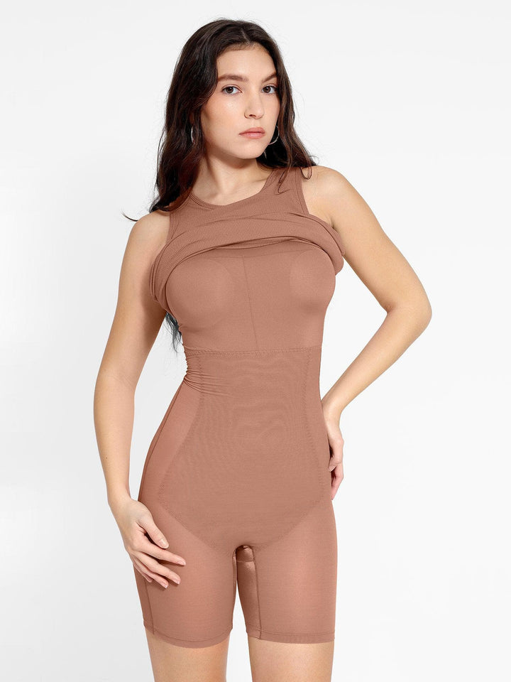 Popilush® Bodycon Summer Dress The Shapewear Dress Crew Neck Sleeveless Midi