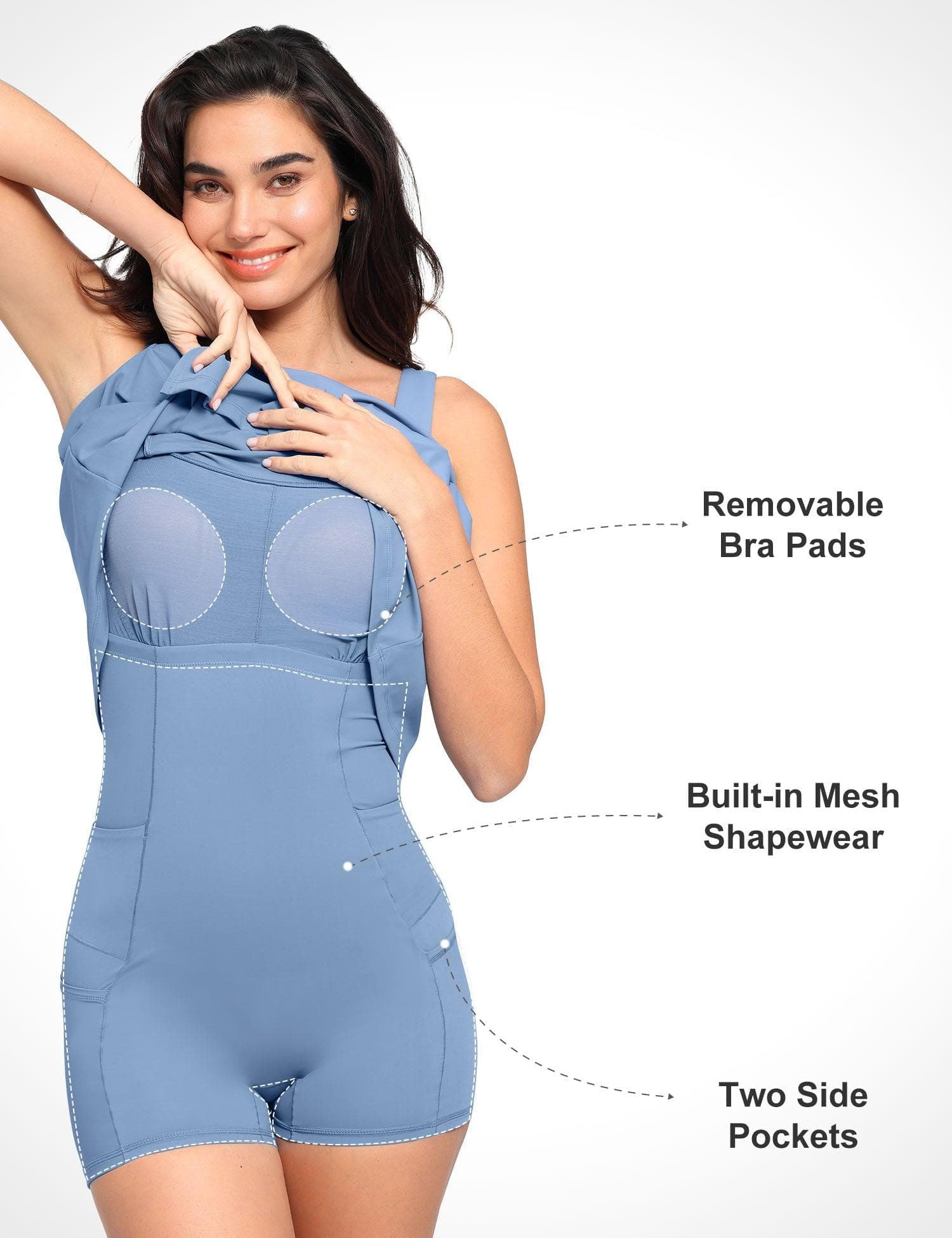 Popilush® Built-In Shapewear Pet Hair Resistant Square Neck Workout Dress