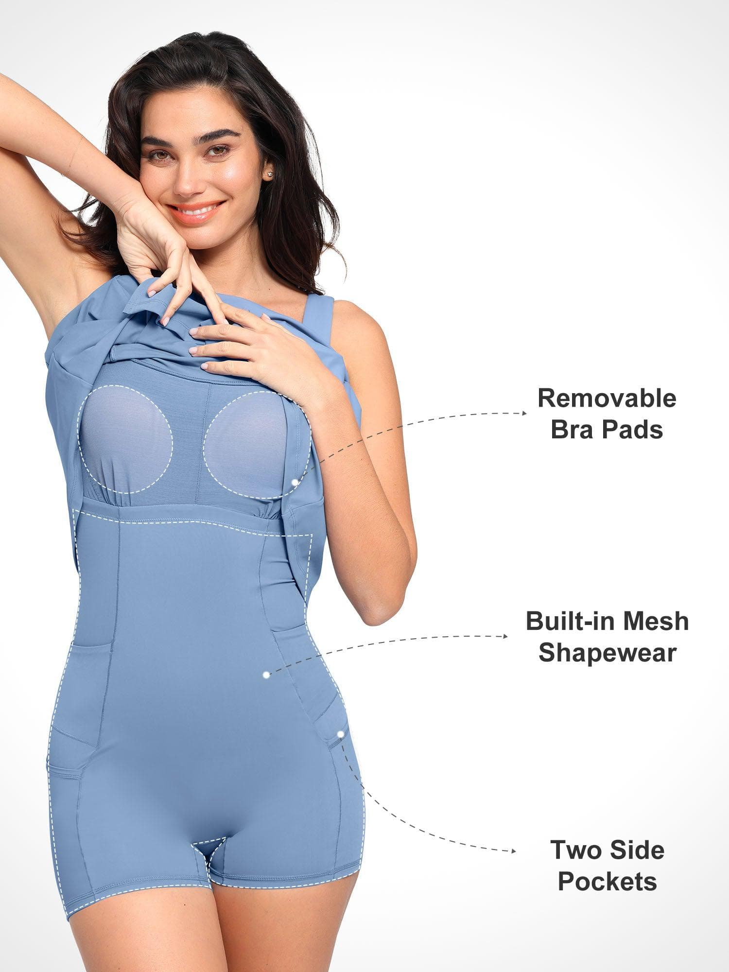 Popilush® Built-In Shapewear Pet Hair Resistant Square Neck Workout Dress