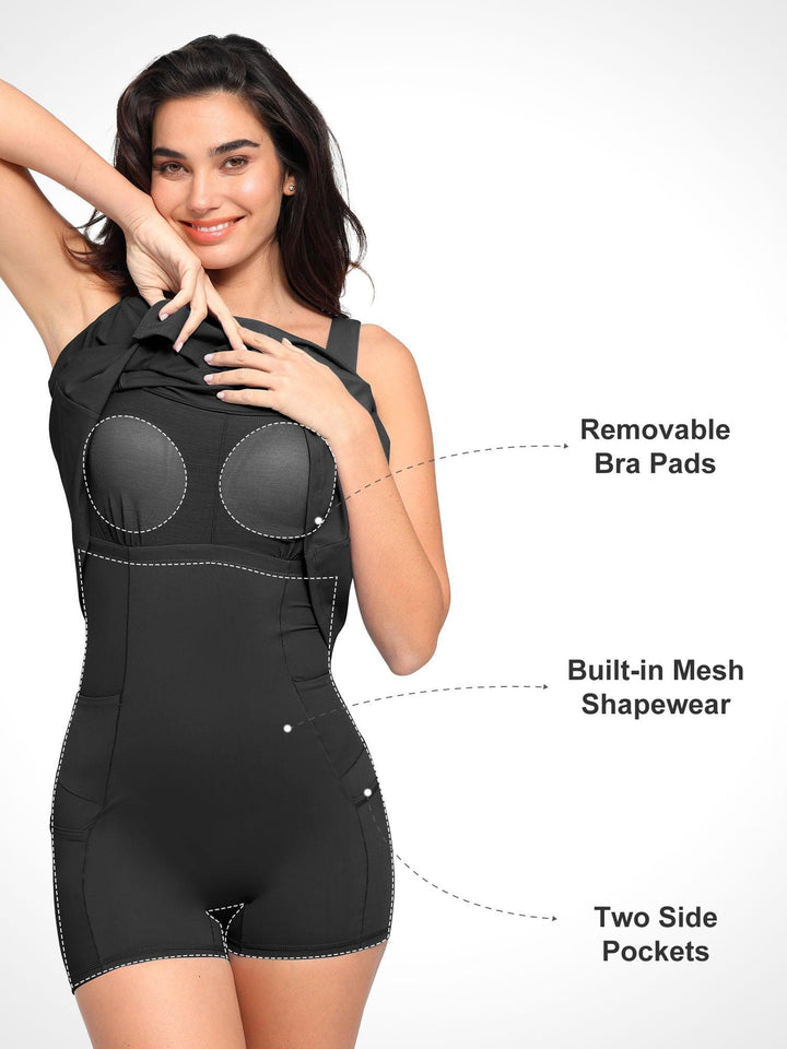 Popilush® Built-In Shapewear Pet Hair Resistant Square Neck Workout Dress