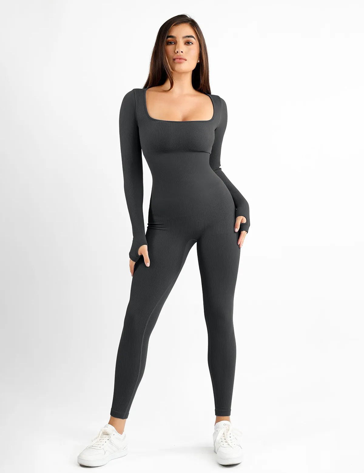  S The Shapewear Jumpsuit Seamless Thumb Hole Square Neck Long Sleeve