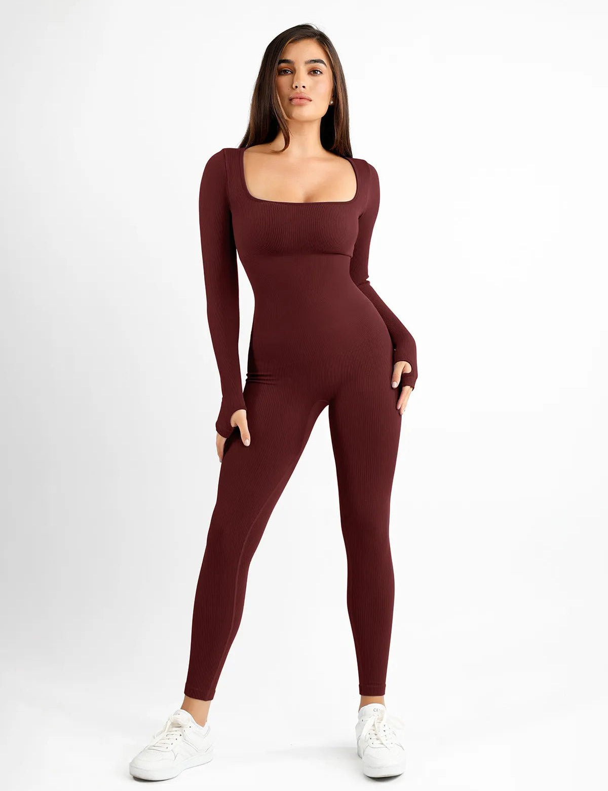  S The Shapewear Jumpsuit Seamless Thumb Hole Square Neck Long Sleeve