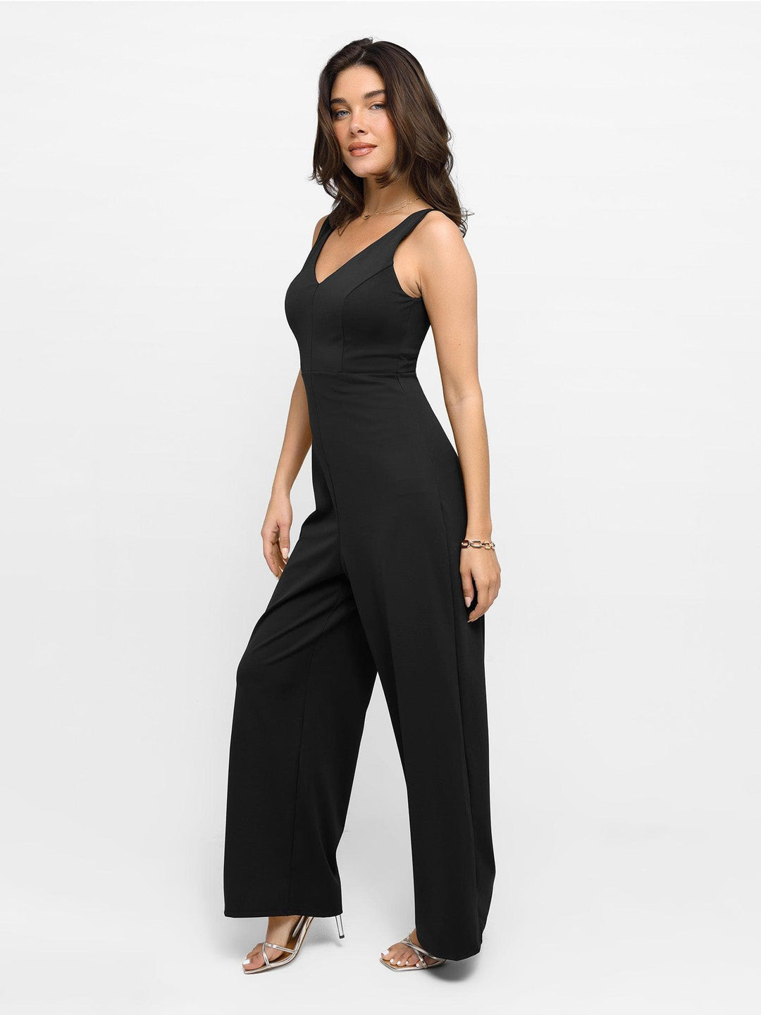 Popilush® V Neck Wide-Leg Sleeveless Shapewear Jumpsuit