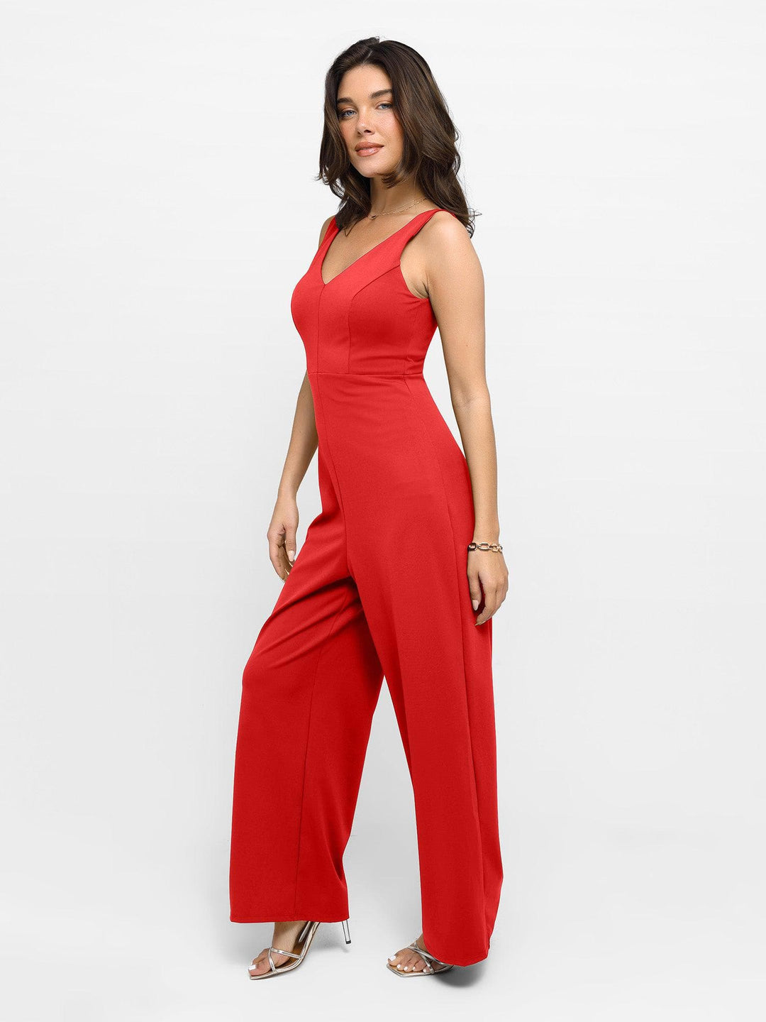 Popilush® Casual Jumpsuit Summer Outfits V Neck Wide-Leg Sleeveless Shapewear Jumpsuit