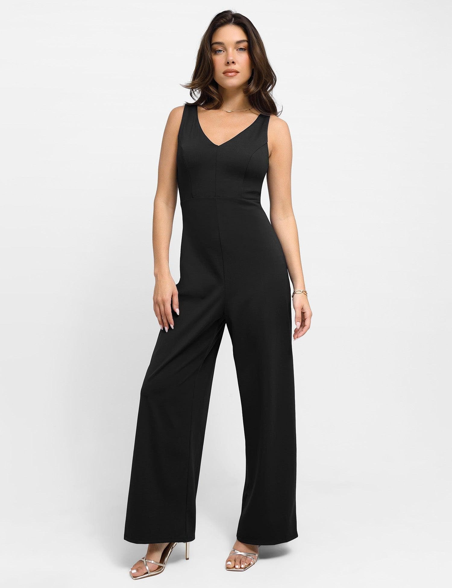 Popilush® V Neck Wide-Leg Sleeveless Shapewear Jumpsuit