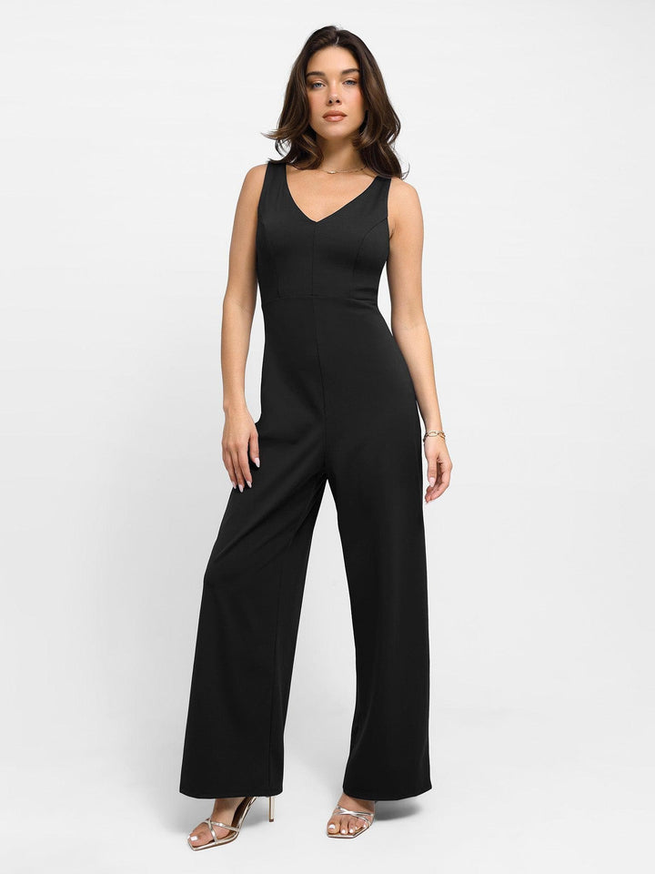 Popilush® V Neck Wide-Leg Sleeveless Shapewear Jumpsuit