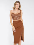 Popilush® Cami Crop Top Bra Set / Brown / XS The Shapewear Lace Corset Top or Split Skirt