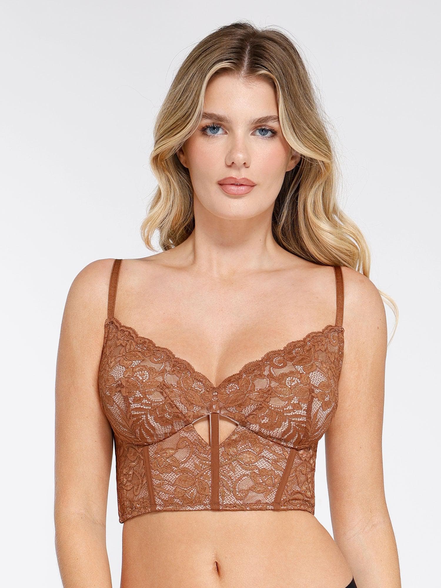 Popilush® Cami Crop Top Bra Top / Brown / XS The Shapewear Lace Corset Top or Split Skirt