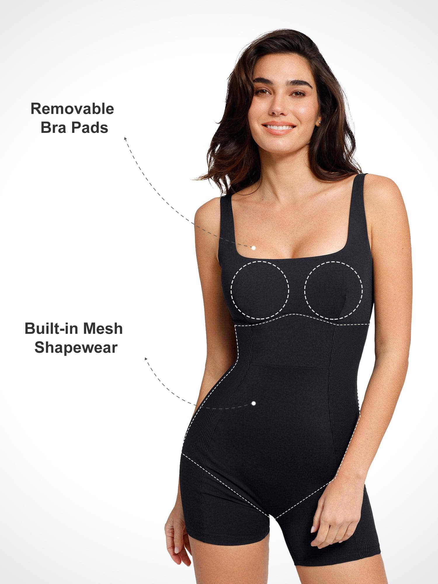 Popilush® Square Neck Patchwork Shapewear Romper