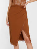 Popilush® Bodycon Office Work Knee Length Pencil Skirts Brown / XS The Shapewear Skirt Lace Split Midi