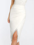 Popilush® Bodycon Office Work Knee Length Pencil Skirts White / XS The Shapewear Skirt Lace Split Midi