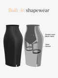 Popilush® Midi Bodycon Office Working Skirts Built-In Shapewear Leather Skirt