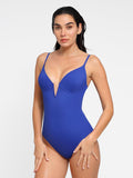 Popilush® Tummy Control Slimming Swimwear Blue / XS Deep V-Neck One-Piece Shapewear Low-Back Swimsuit