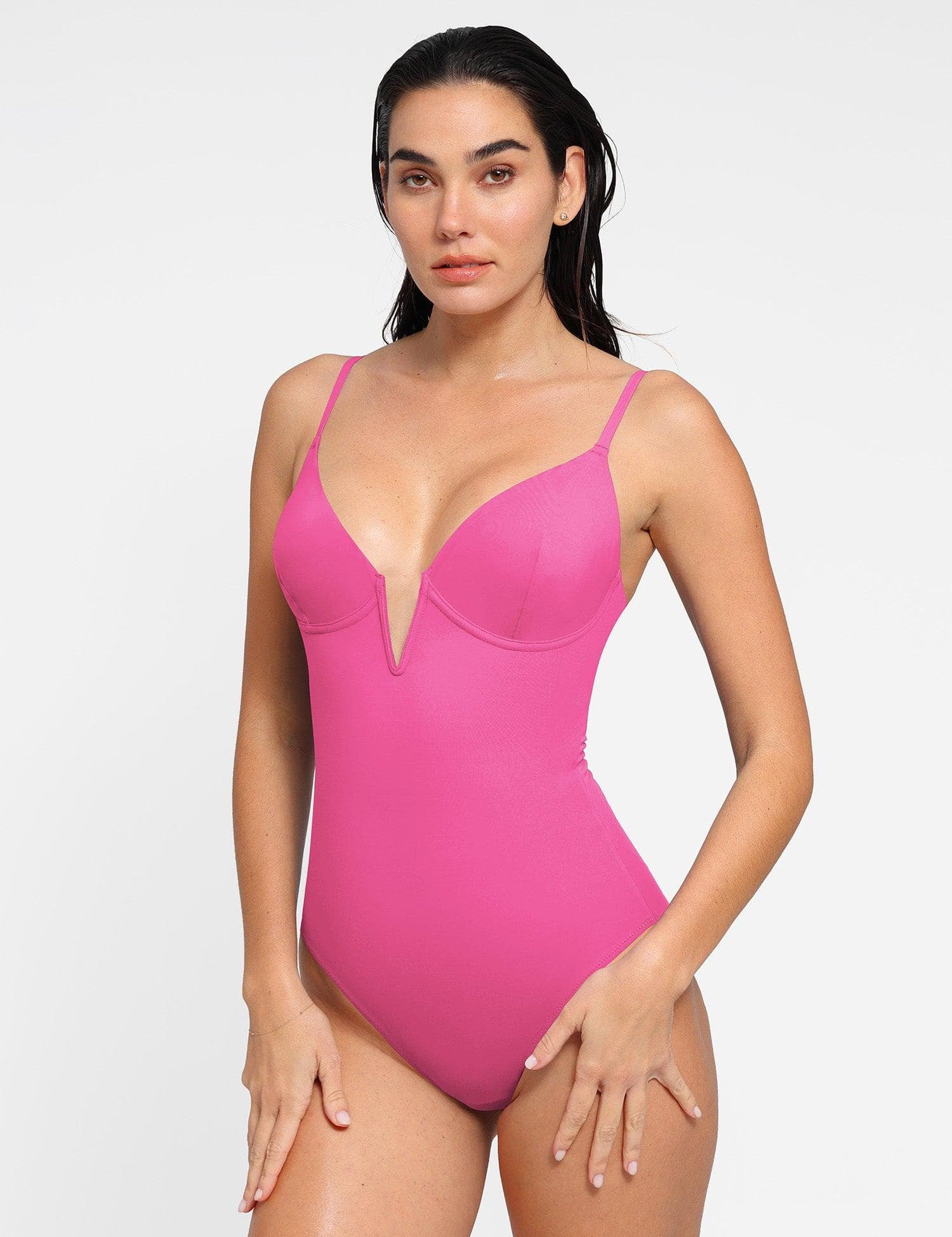  XS Deep V-Neck One-Piece Shapewear Low-Back Swimsuit