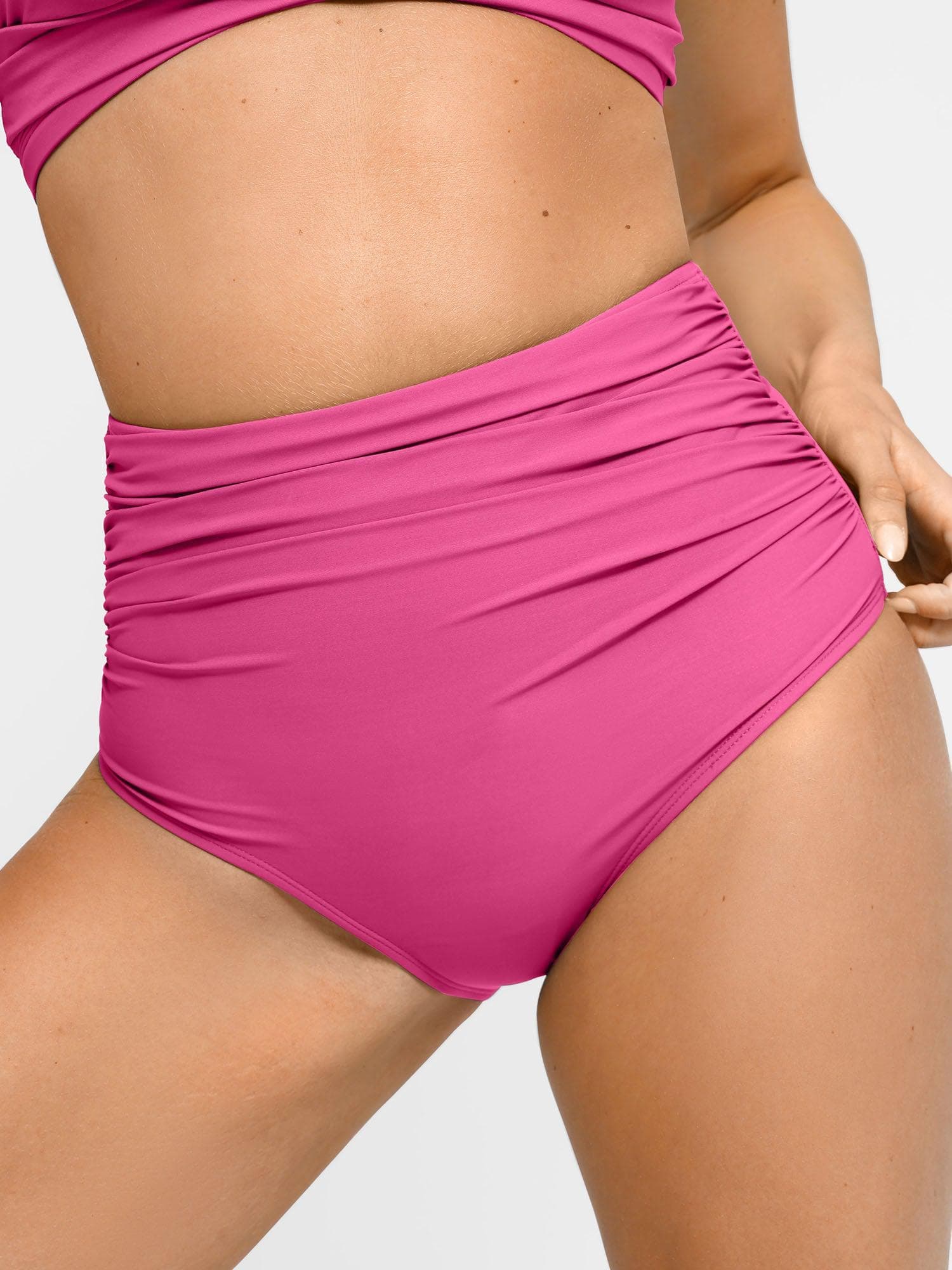 Popilush® Pink / S The Shapewear Swimwear Ruched High-Waist Bikini Bottom