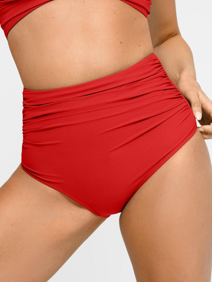 Popilush® Red / S The Shapewear Swimwear Ruched High-Waist Bikini Bottom