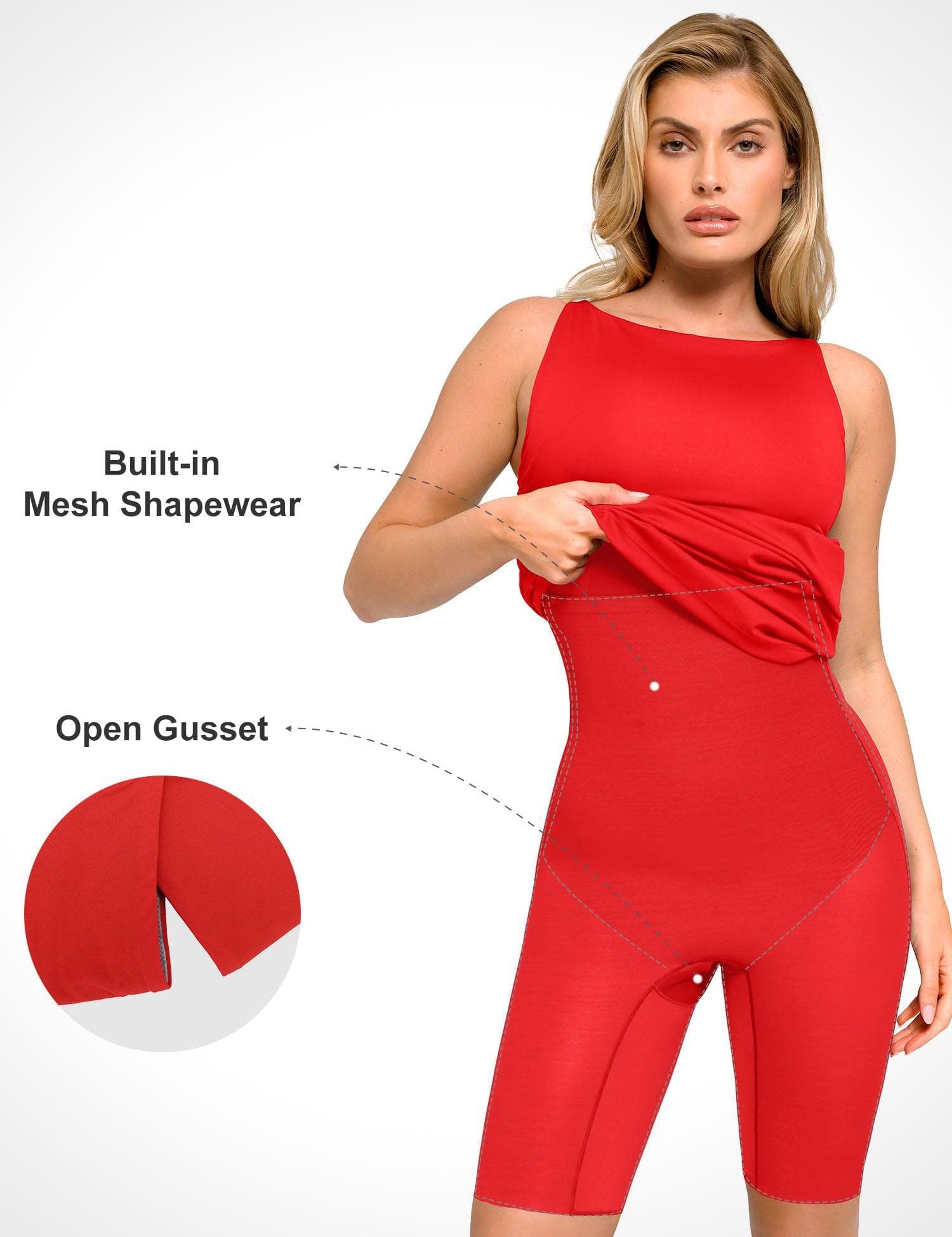 Popilush® Built-in Shapewear Ruched Sleeveless Midi Dress