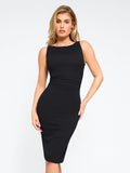 Popilush® Built-in Shapewear Ruched Sleeveless Midi Dress