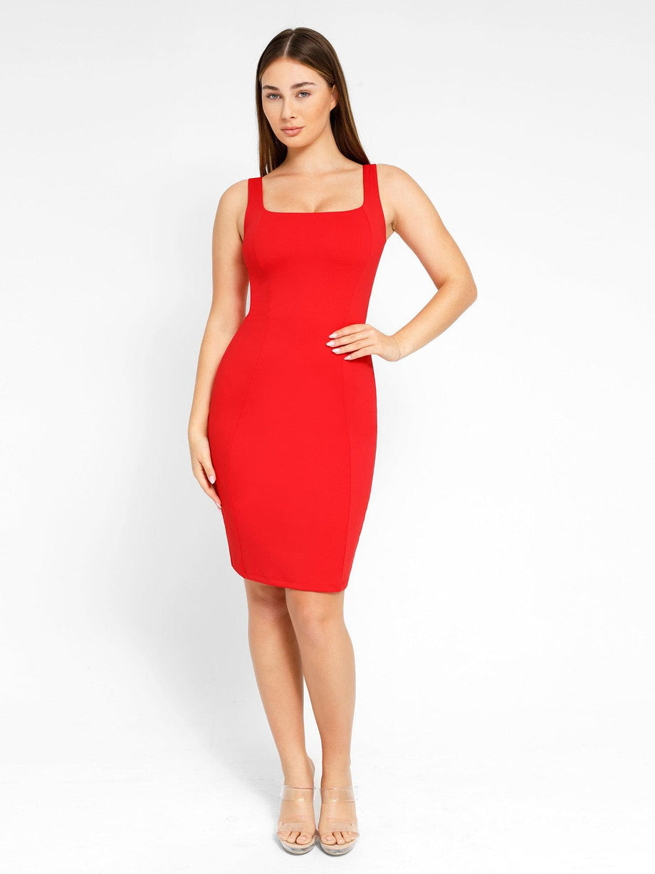 Popilush - Our NEW Square Neck Ruched Sleeveless Dress