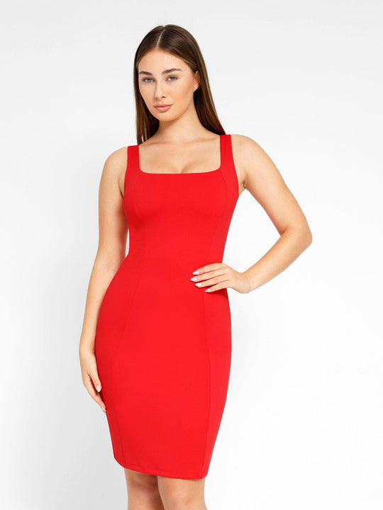 Popilush® Built-In Shapewear Sqaure Neck Sleeveless Dress