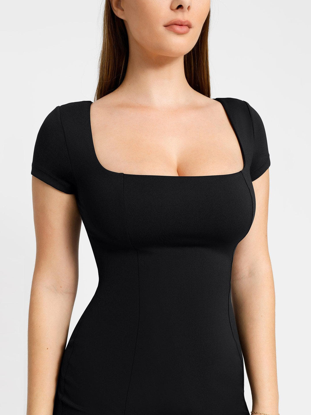 Popilush® Built-In Shapewear Square Neck Midi Dress