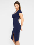 Popilush® Built-In Shapewear Square Neck Midi Dress