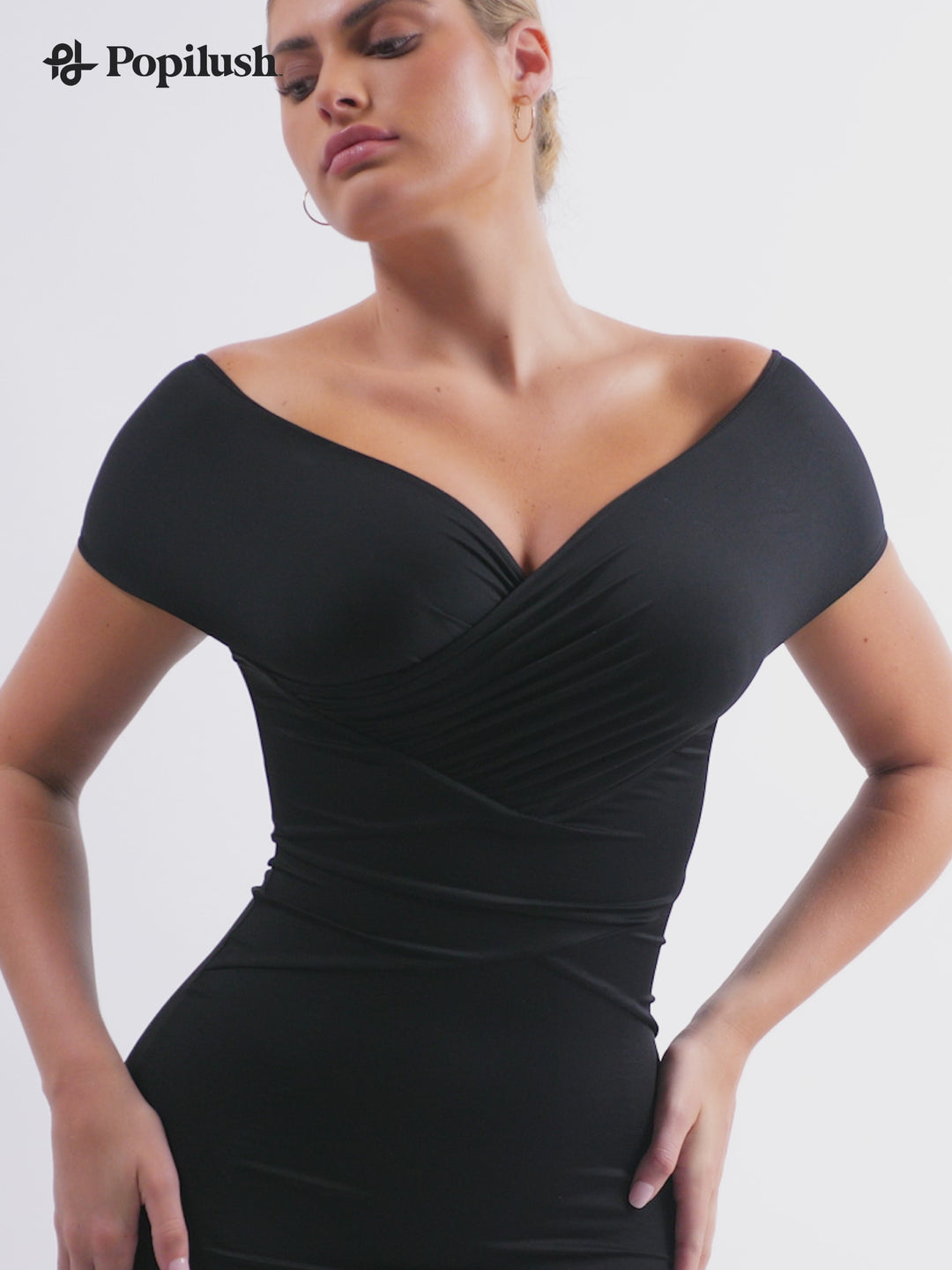 Shapewear Ruched Off-Shoulder Sculpting Midi Dress