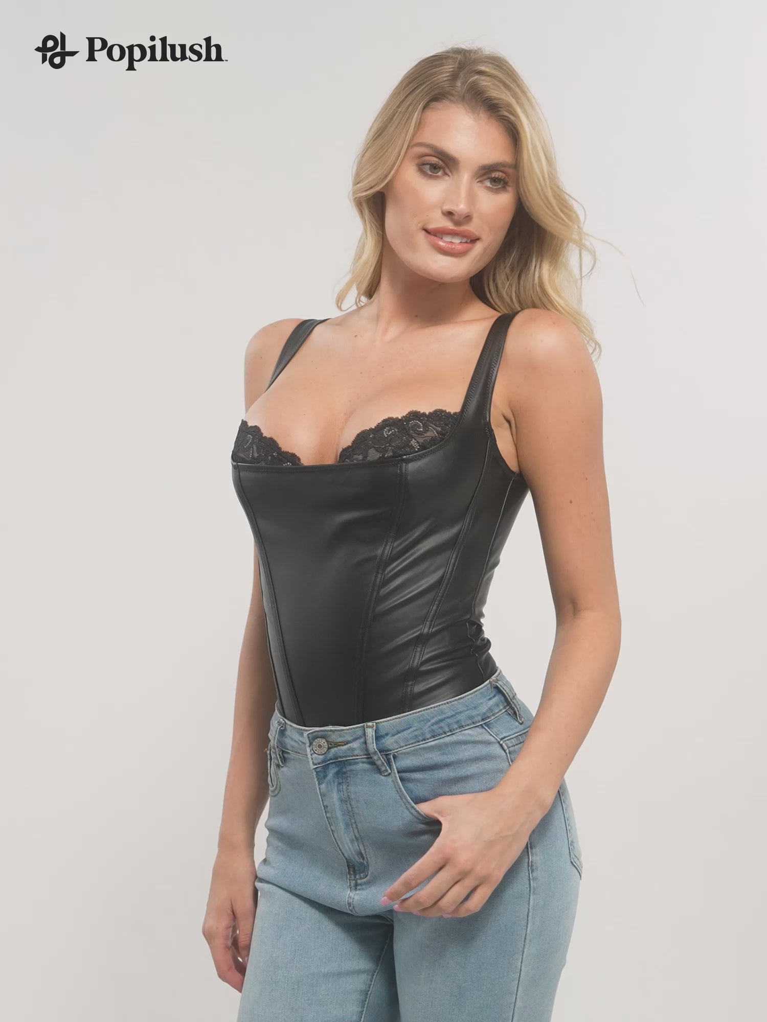 Shapewear Faux Leather Lace Balconette Sculpting Bodysuit