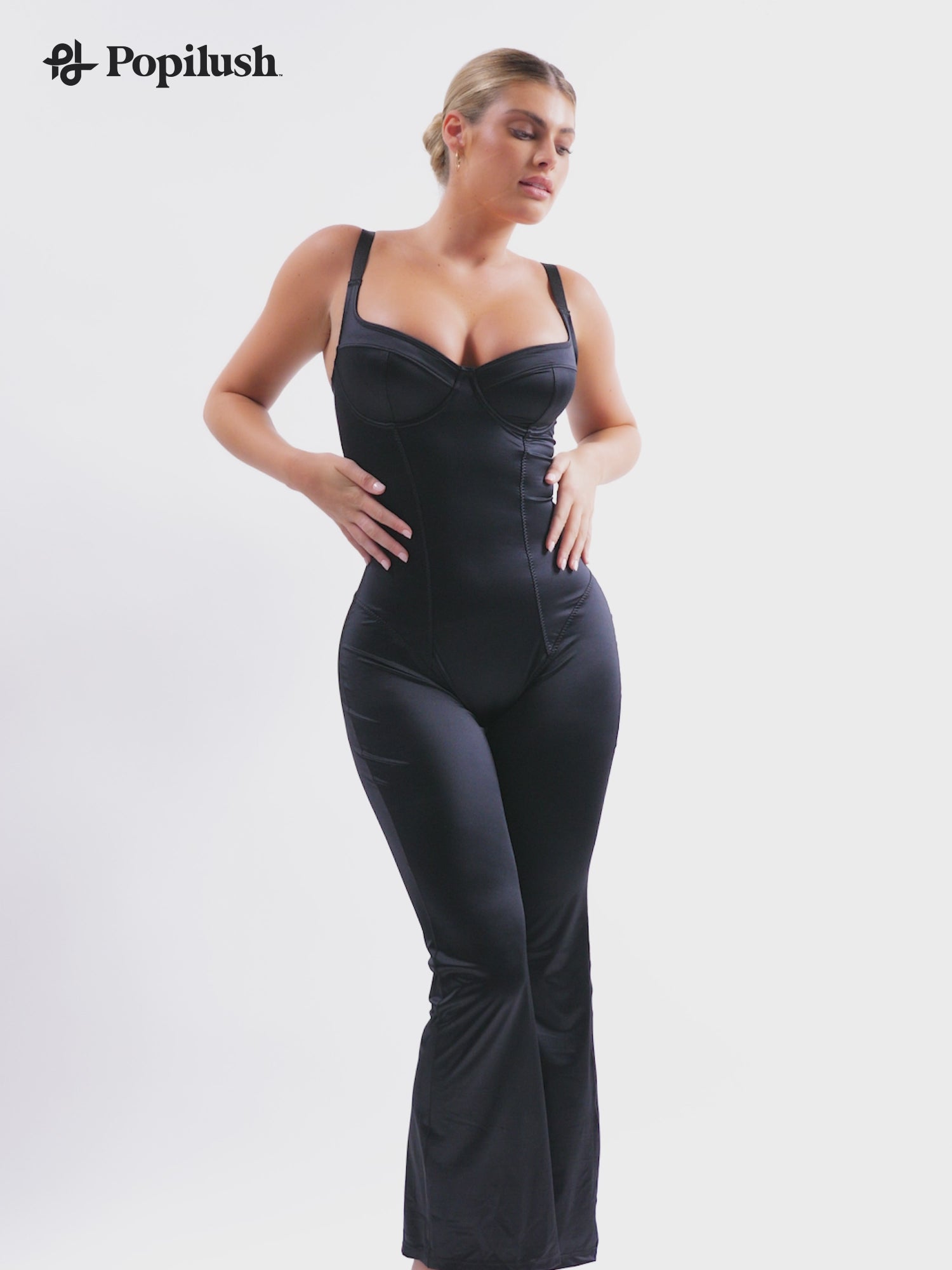 Shapewear Sculpting Shine Flare Leg Corset Jumpsuit