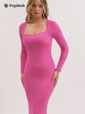 Shapewear Square Neck Long Sleeve Slimming Modal Maxi Dress