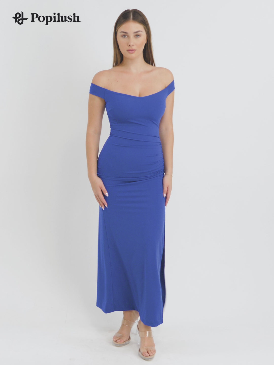 Shapewear Off-the-Shoulder Side Slit Slimming Maxi Dress